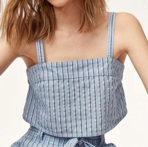 Aritzia Wilfred Free Pasha Tank Blue Striped Denim Cropped Top